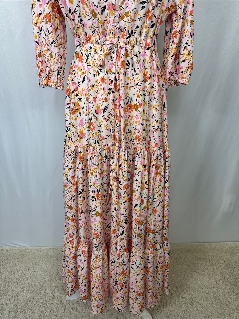 Petal & Pup Kelda Maxi Dress Size Small Floral Beige Orange - Picture 9 of 15